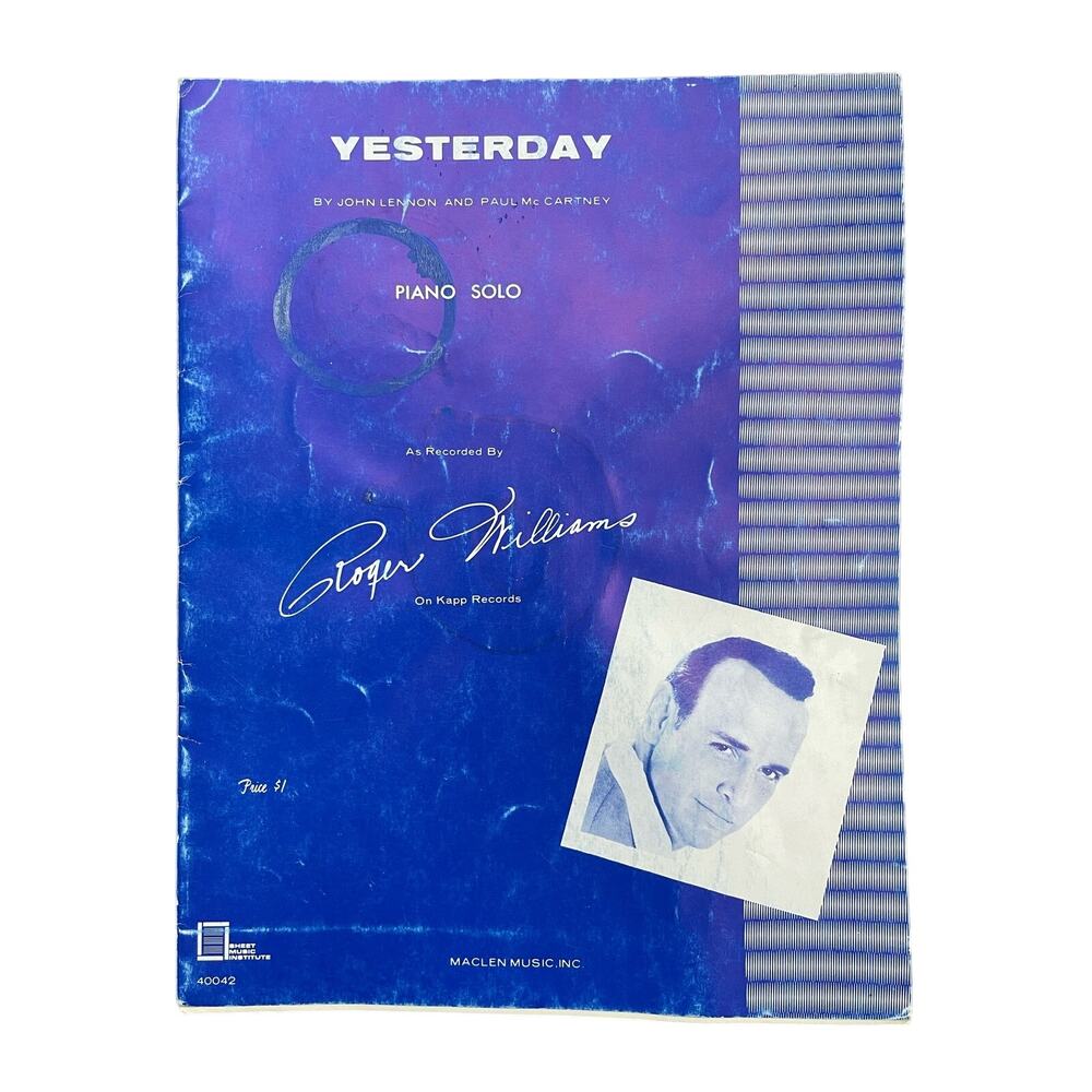 YESTERDAY John Lennon Paul Mc Cartney Vintage Sheet Music 1968 Roger Williams